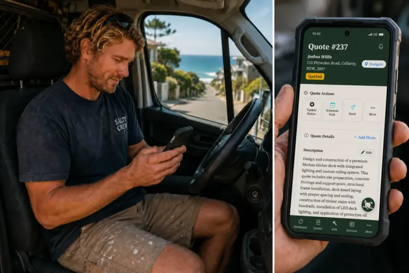 Quoting a job from the van on a phone